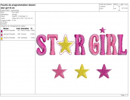 machine embroidery design star girl