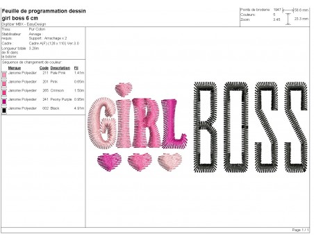 machine embroidery design  Girl boss