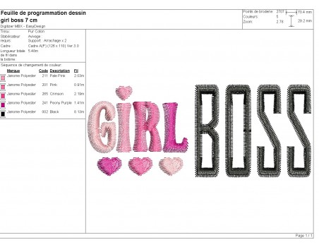 machine embroidery design  Girl boss