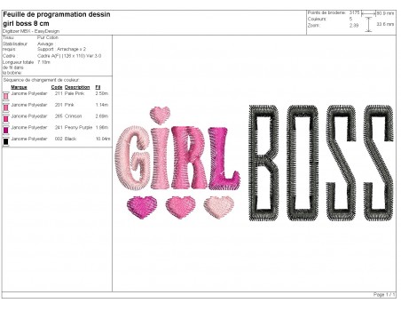 machine embroidery design  Girl boss