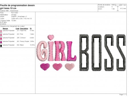 machine embroidery design  Girl boss