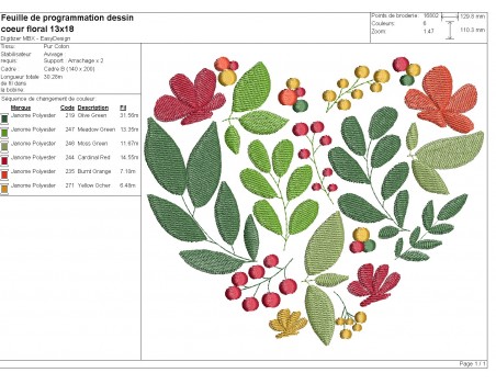 machine embroidery design heart flowers