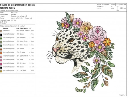 machine embroidery design  leopard flowers