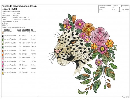 machine embroidery design  leopard flowers