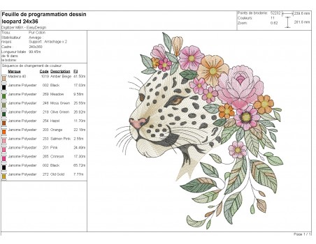 machine embroidery design  leopard flowers