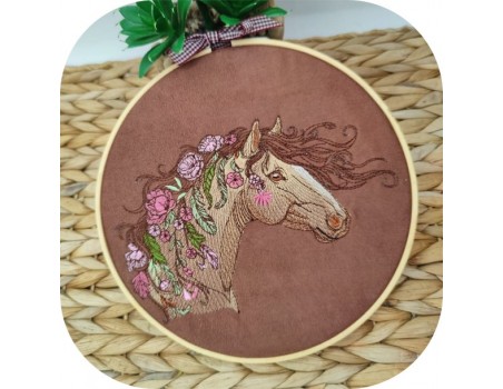 machine embroidery design  horse flowers