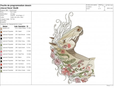 machine embroidery design  horse flowers