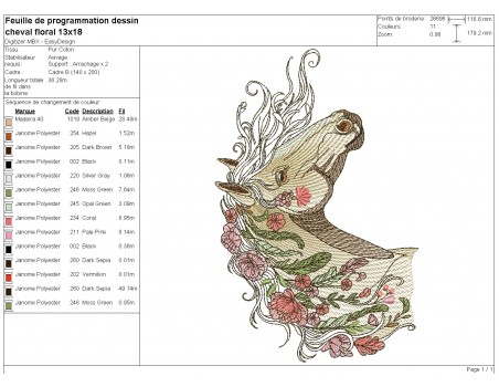 machine embroidery design  horse flowers