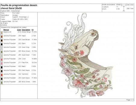 Motif de broderie machine cheval floral