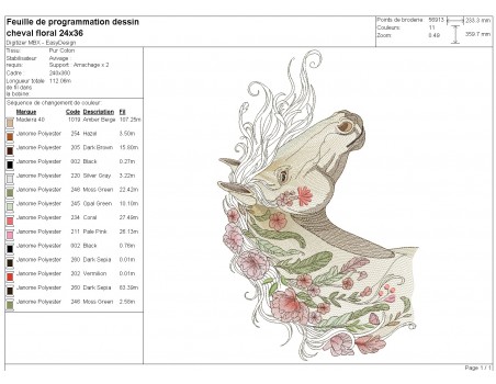 machine embroidery design  horse flowers