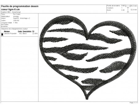 machine embroidery design heart tiger