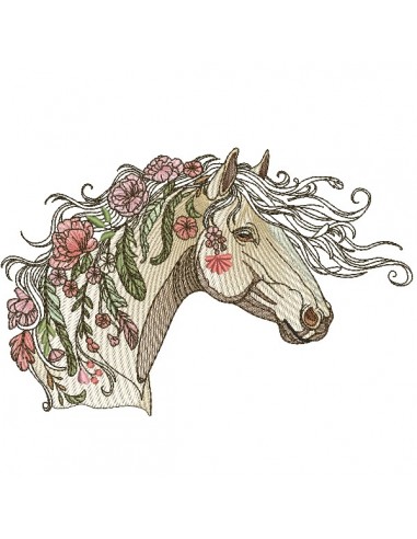 machine embroidery design  horse flowers