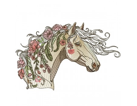 machine embroidery design  horse flowers