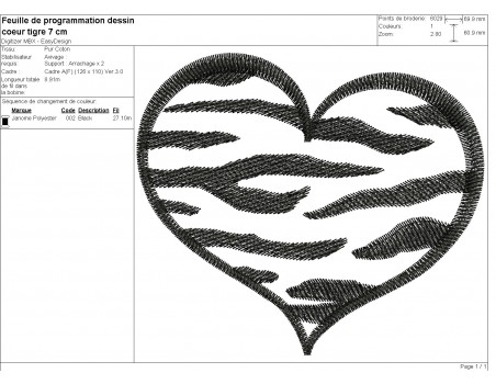 machine embroidery design heart tiger