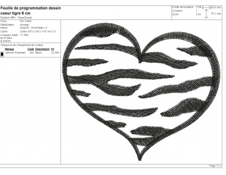 machine embroidery design heart tiger