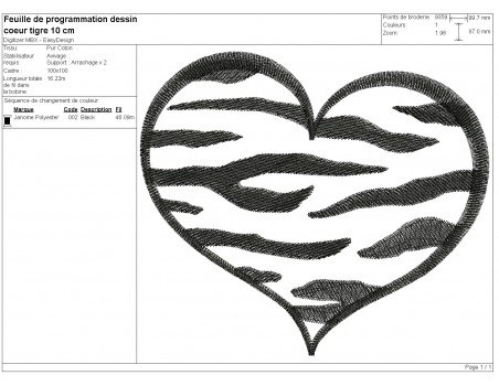 machine embroidery design heart tiger