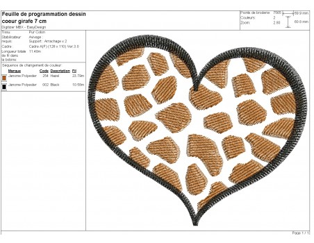 Motif de broderie machine coeur girafe