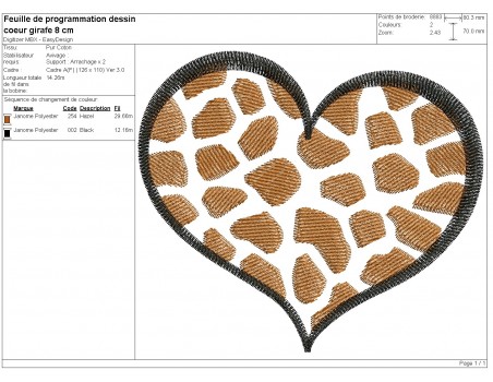 machine embroidery design heart giraffe