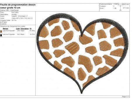 machine embroidery design heart giraffe