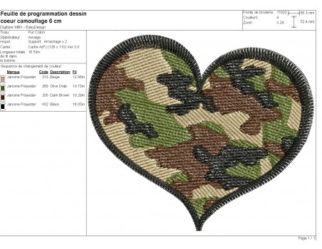 machine embroidery design camouflage heart