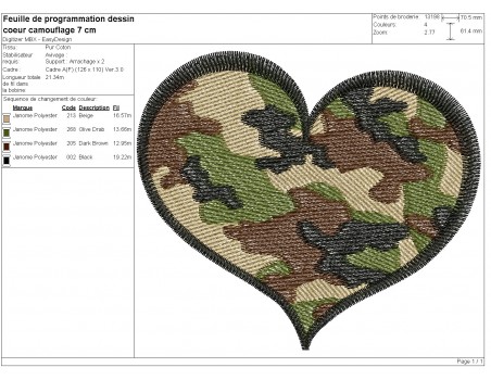 machine embroidery design camouflage heart