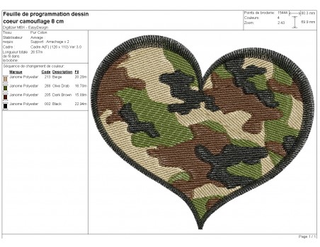 machine embroidery design camouflage heart