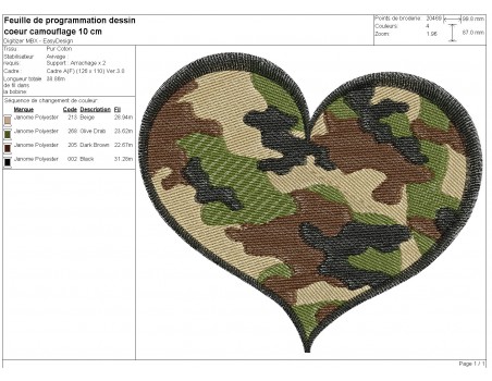 machine embroidery design camouflage heart