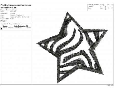 machine embroidery design zebra star