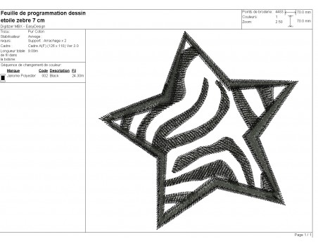 machine embroidery design zebra star