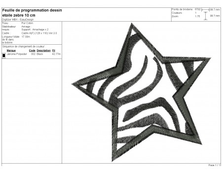 machine embroidery design zebra star