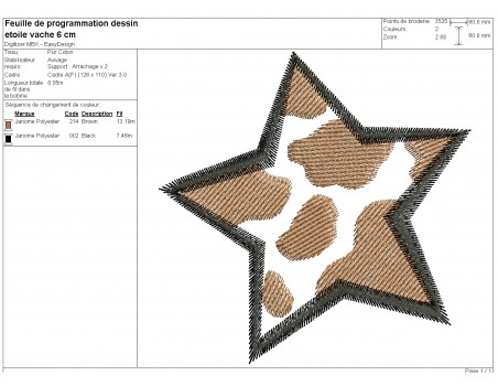 machine embroidery design cow star