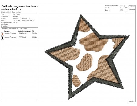 machine embroidery design cow star