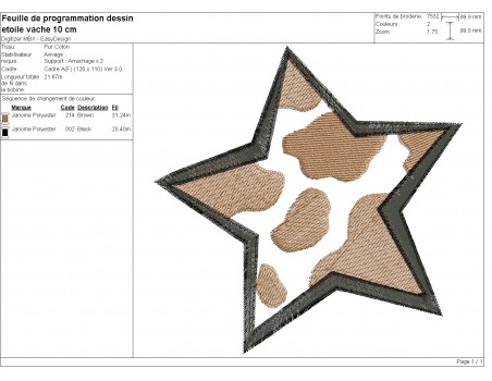 machine embroidery design cow star