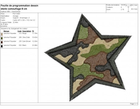 Motif de broderie machine étoile camouflage