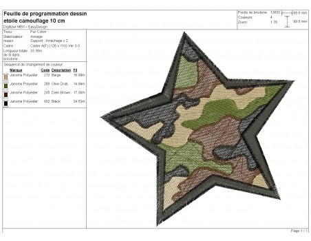 machine embroidery design star camouflage