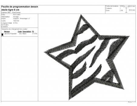 Motif de broderie machine étoile tigre