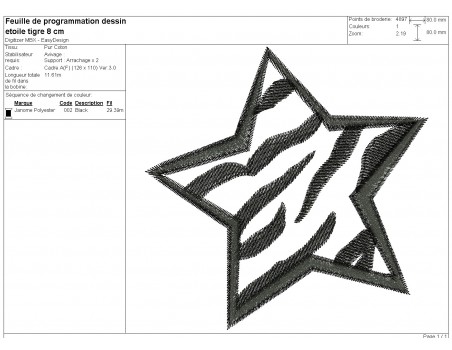 machine embroidery design tiger star