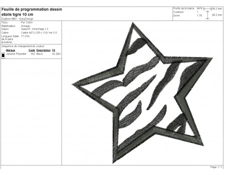 machine embroidery design tiger star