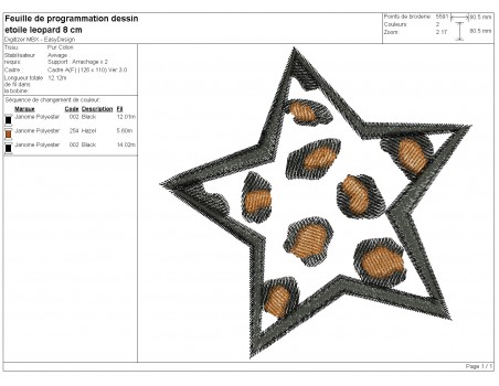 Motif de broderie machine étoile léopard