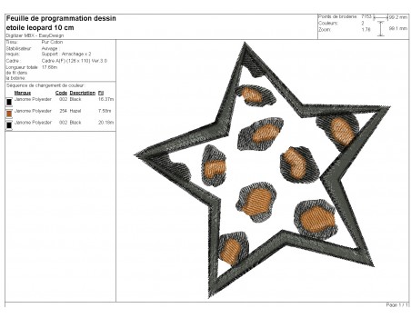 Motif de broderie machine étoile léopard