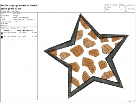 machine embroidery design giraffe star