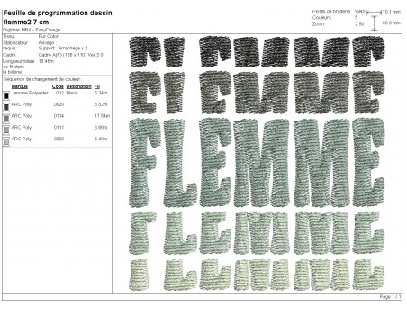 Motif de broderie machine Flemme en dégradé