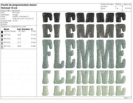 Motif de broderie machine Flemme en dégradé