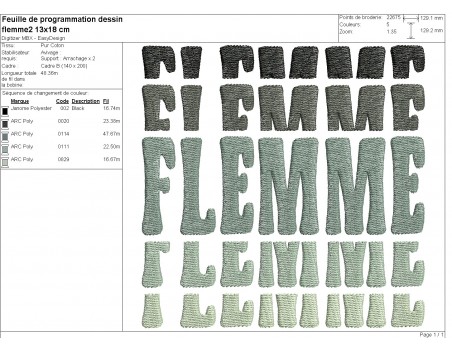 Motif de broderie machine Flemme en dégradé