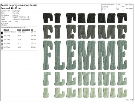 Motif de broderie machine Flemme en dégradé