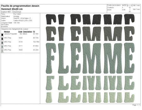 Motif de broderie machine Flemme en dégradé