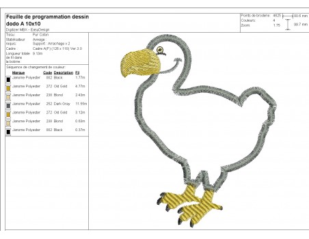 Motif de broderie machine  dodo en appliqué