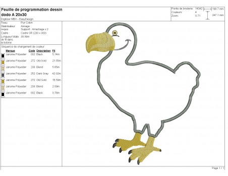 Motif de broderie machine  dodo en appliqué