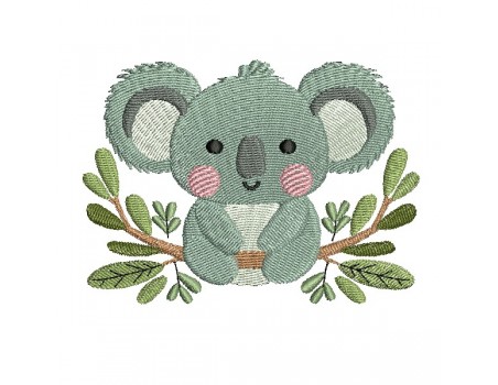 Motif de broderie machine  koala sur sa branche