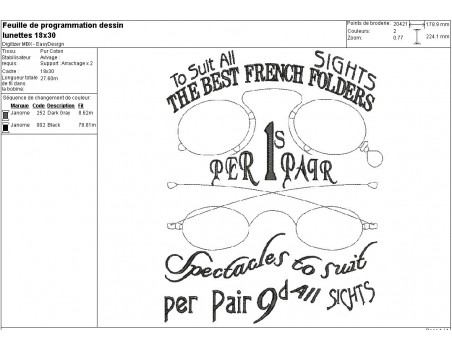 Motif de broderie machine lunettes rétro